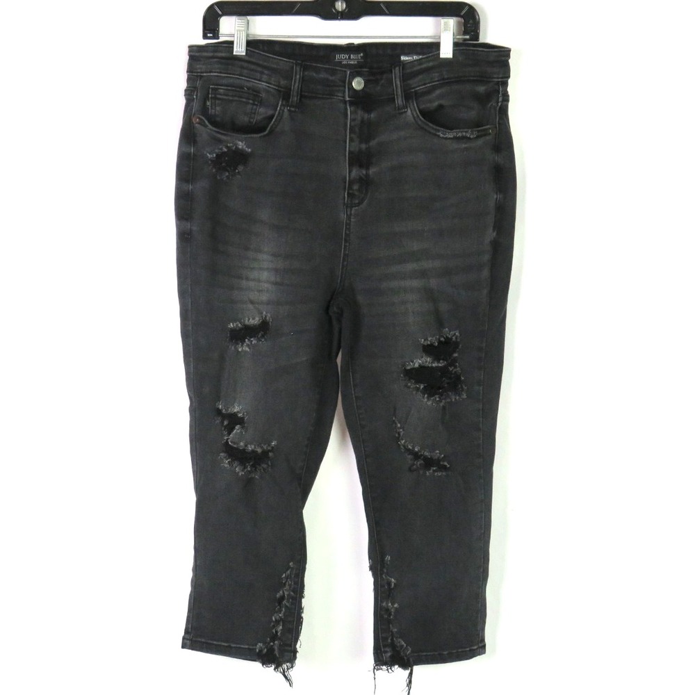 JUDY BLUE Black Stretch Distressed Skinny Fit Capri Jeans Women's 15 / 32